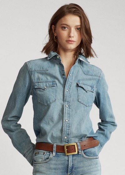 Women's Polo Ralph Lauren Premium Denim Western Shirts | 140528KGO